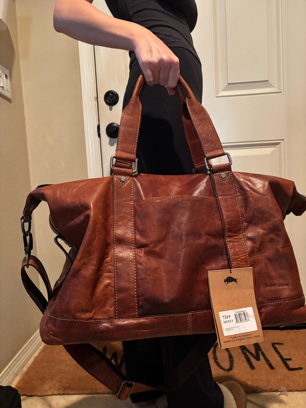 Jack Georges Rugged Buffalo Leather Lined  Duffle Bag #7319 $475 Whiskey